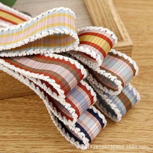 5yards White Lace Contrast Stripes Printed Ribbon for Diy Hairwear Bows Gifts Flowers Packaging Ribbons Bag Clothing Accessories