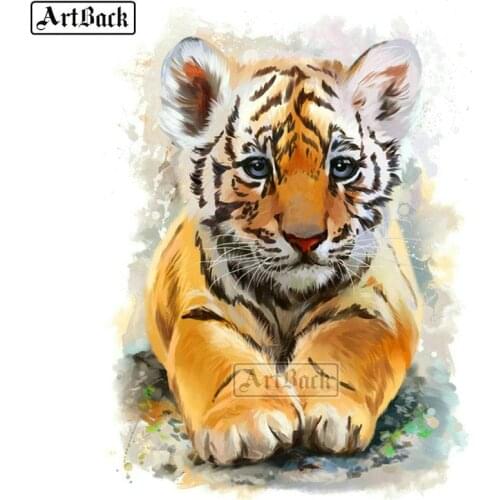 5d diamond painting cross stitch baby tiger full square / round diamond mosaic big cat animal diy 3d diamond embroidery sticker