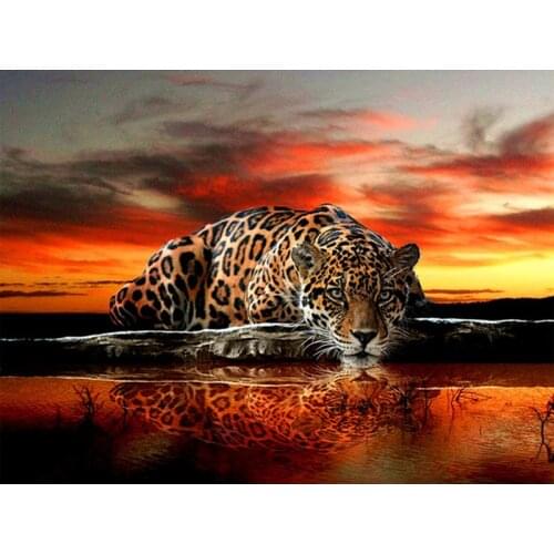 DIY 5D Diamond Painting Tiger Full Round Drill Cross Stitch Mosaic Embroidery Leopard Handmade Patterns Wall Sticker