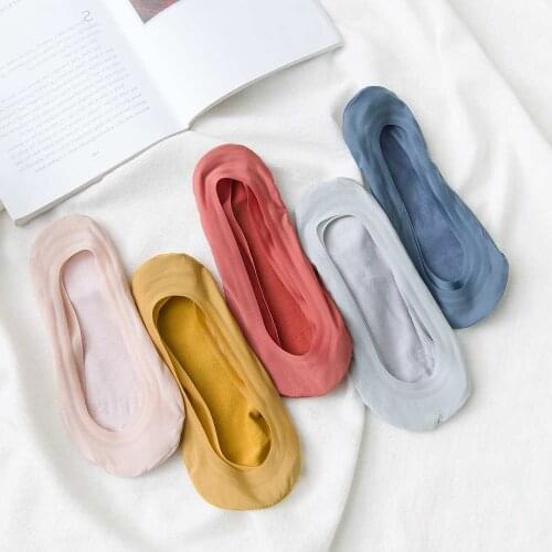 Anewmorn Loafers Seamless Invisible Socks Women Slippers Silicone Antiskid Ice Silk Sock Ladies Summer Thin Non-slip Chaussette