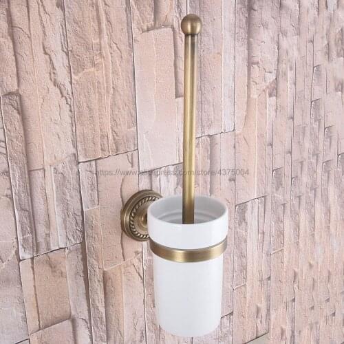 Antique Brass Bathroom Accessories Toilet Brush Holders with cup set Wall Mounted Brush Holder Sanitary wares Nba269