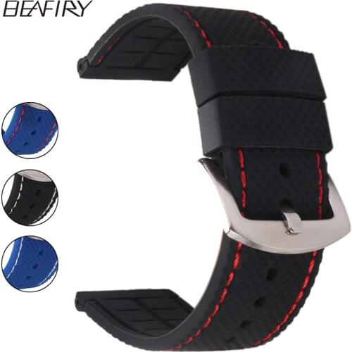 BEAFIRY Soft Silicone Watch Band Strap 18 20 22 24mm Waterproof Watchband black blue