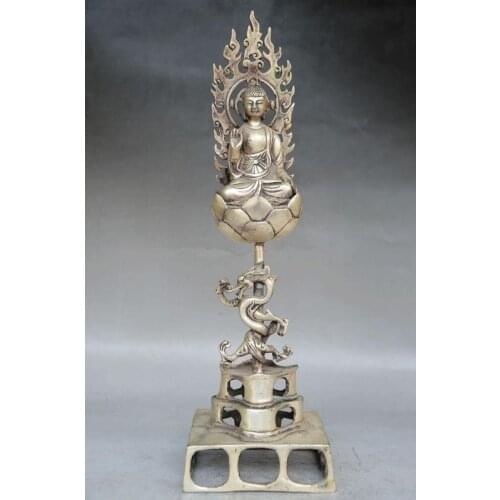 Zmr bronze factory outlets Tibet Silver Decorative handmade Buddha and dragon carved statue of Tibet Silver
