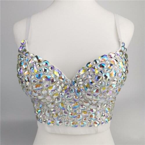 Cupnaya Colorful Sparkle Crystal Women Stretch Crop Top Sexy Ladies Spaghatti Strap Club Bustier Underwear Tube Camisole White