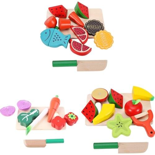 Wooden Puzzle Magnetic Block Kitchen Playset Vegetable Fruit Toy Role Play Realistic Educational Cooking Toy Baby Gift