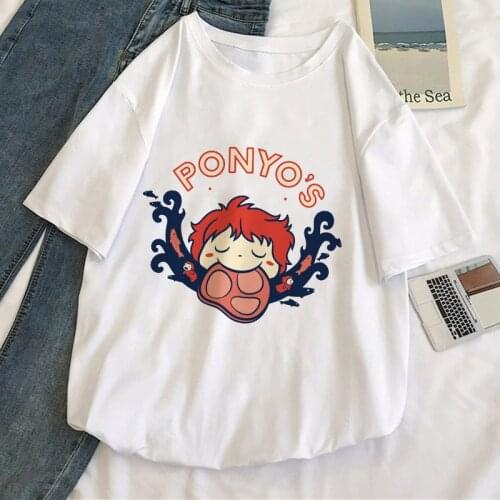 Anime Kawaii Cute Ponyo On The Cliff Woman Tshirts Harajuku Casual Oversized Women T-shirts Ulzzang Short Sleeve Tshirt Fashion