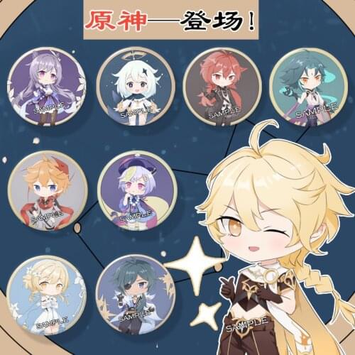 HOT Game Genshin Impact Diluc Venti Zhong Li Kaeya Klee Barbara Tratarglla Toy Anime Metal Badge Brooch Pin Buttons Collection