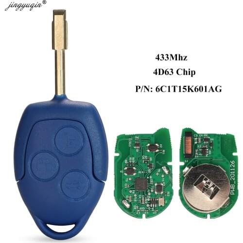 Jingyuqin 3 Button Remote Car Key FOB 433MHz 4D63 Chip for Ford Transit WM VM 2006-2014 6C1T15K601AG FO21 O-EM Key