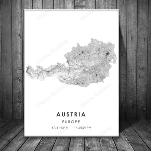 World City Map Canvas Wall Art Europe Austria Europe Cities Poster and Prints Decorative Picture for Living Room Home Decor