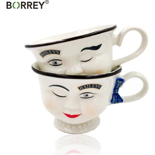 BORREY Ceramic Coffee Mug Cup Cartoon Couple Cup Breakfast Milk With Handle Mug Creative Cute Mug Table Decoration Creative Gift