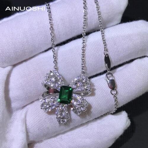 AINUOSHI 925 Sterling Silver 5x7mm Emerald Cut Lab Created Emerald Personalise Knot Necklace For Women Trendy Jewelry Gifts