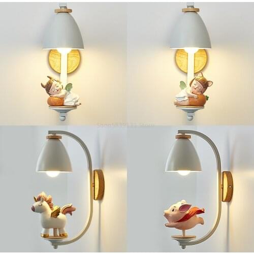 Creative Boys and Girls Wall Lamps Nordic Living Room Wall Decor Childrens Room Bedside Lamp Modern Iron Art LED Light Fixtures