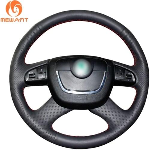 MEWANT Black Artificial Leather Car Steering Wheel Covers for Skoda Octavia Roomster Fabia Superb Yeti 2008 2009 2010 2011-2013