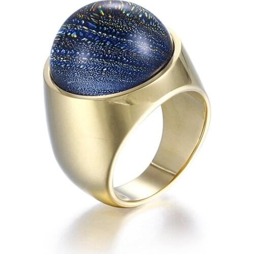 Fashion jewelry finger rings for men and women Dark Blue Wisdom Cosmos Big stone graduation rings