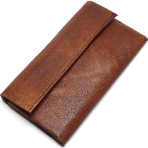Genuine leather cow skin women solid purse long wallet card holder