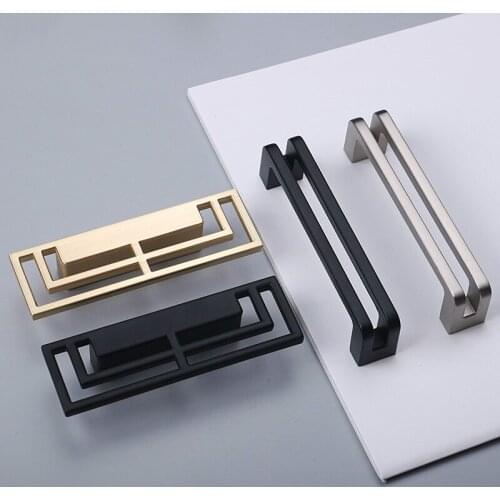 JD New Chinese Double Handle Door Zinc Alloy Brushed Matte Black Hollow Handle Bookcase Drawer Handle Knobs Handle Hardware