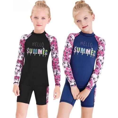 2020 New Girls Two Piece Rash Guard Swimsuits Kids Sunsuit Swimwear Sets Upf 50+ Long Sleeve Dive Skin for Kids Swimwear