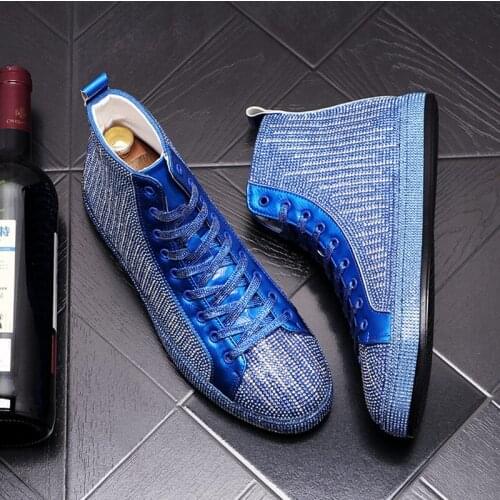 New Arrival Fashion Forward Mens Blue Casual Comfort Shoes Luxury Designer Rhinestone Charm Shiny Platform Party Zapatos ERRFC