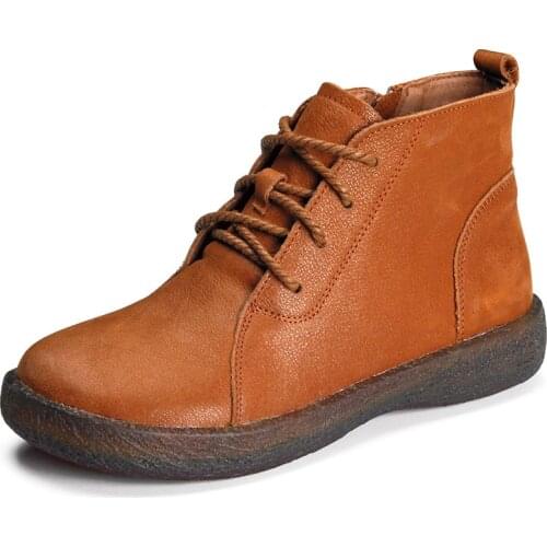 New Lace-up Side Zipper Autumn Boots Soft Bottom Soft Genuine Leather Boots Casual Sneakers Flat Boots Women Shoes Riding Boots