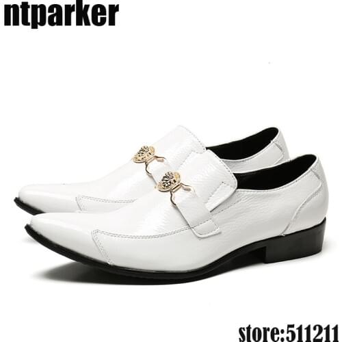 Ntparker Fashion Handmade Leather Summer Shoes Men Zapatos de los hombres White Leather Dress Wedding Shoes Men Pointed Toe,EU46