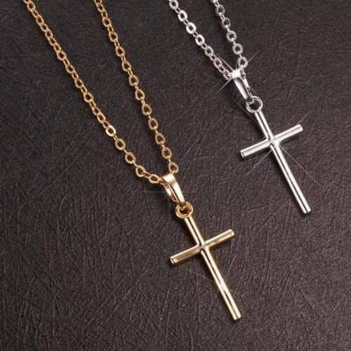 Simple Fashion Cross Chain Necklace For Women Men Luxury Ladies Gold Jewelry Pendant Necklaces Crucifix Christian Ornament Gifts