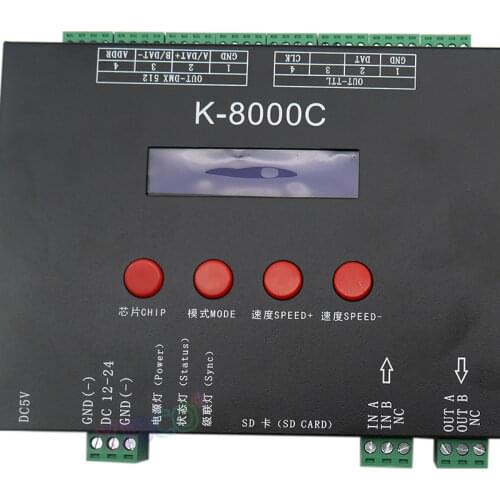 Programmable DMX/SPI SD card LED pixel controller;K-8000C;off-line;DC5-24V for RGB full color led pixel light strip