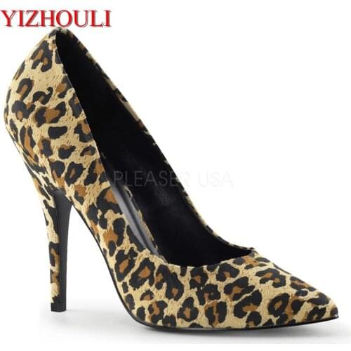 Leopard print vamp work shoes 12cm sexy high heels, party stage shoes, model runway high heels