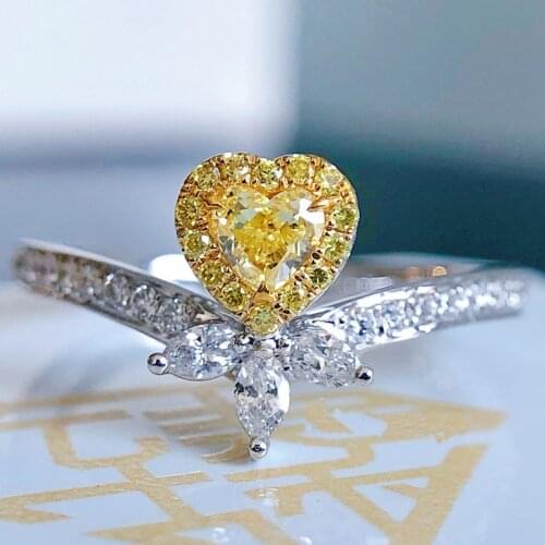 Luxury Heart Finger Rings Inlay Yellow Crystal Zircon Romantic Jewelry For Women Wedding Engagement Exquisite Accessories