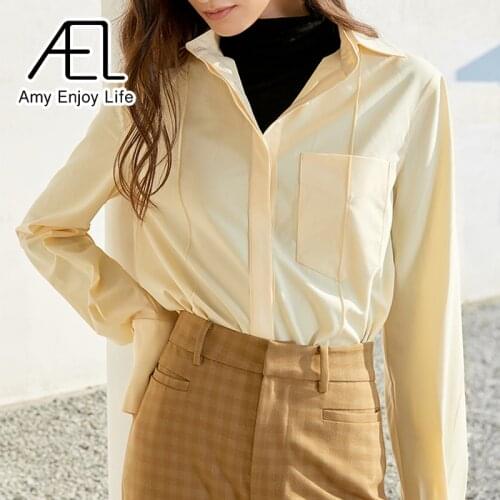 AEL Summer Cotton Shirt Women Button-Up Yellow Long Sleeve Casual Blouse Loose Style Fashion Streetwear