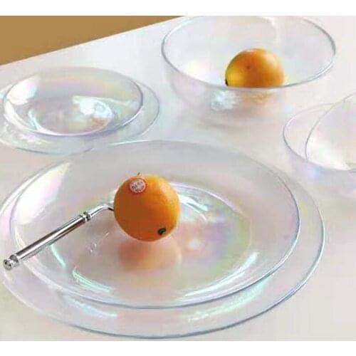 Japanese Colorful Glass Tableware Ins Household Transparent Тарелки Breakfast Salad Bowl Fruit Dish Platter Set Plate Ensaladera