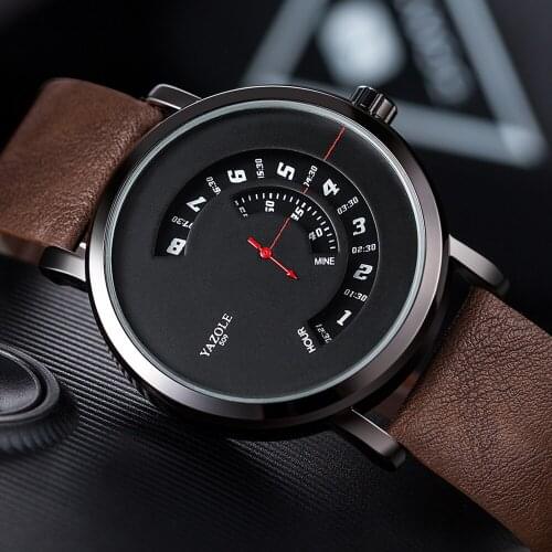 YAZOLE 2021 Flagship Fashion Luxury Men Watch Creative 360° Rotating Dial Quartz Wristwatch Life Waterproof Leather Strap Gifts