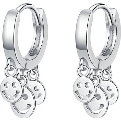 Womens Happy Smile Face Trendy Hoop Earrings Simple Style Small Huggies With Pendants Creative Earring Piercing Accessories