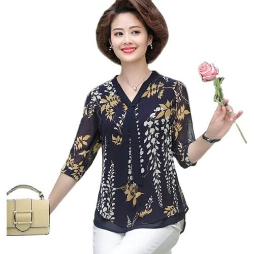 Spring Summer Women Chiffon Shirts Fashion V-Neck Casual Loose Blouses Ladies Print Elegant Tops Ropa De Mujer Blusas MM1030