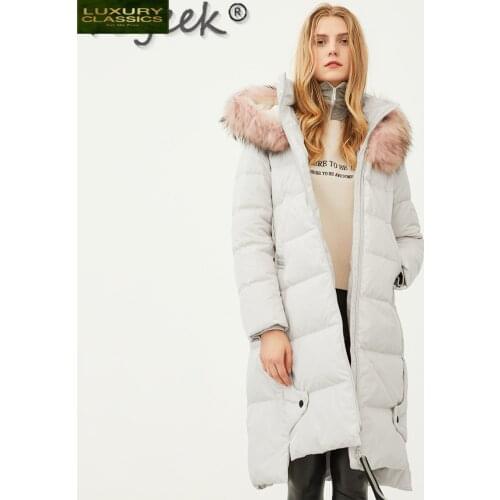 Women High Quality Long Jackets Raccoon Fur Collar Hooded Womens Down Jacket Female Winter Parkas Femmes Manteaux 193