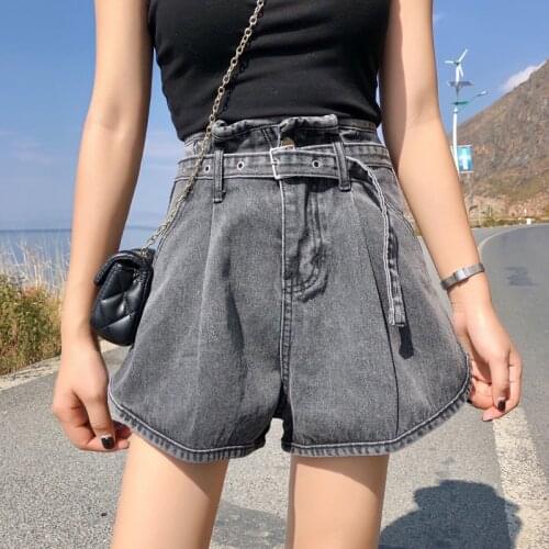 2019 Explosion Models High Waist Jeans Shorts Women Summer Gray Belt A Word Shorts Original Design Sweet and Cute Jeans Women
