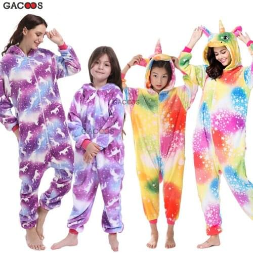 Winter Pajamas Unicorn For Children Baby Girls Pyjamas Adult Sleepwear Animal Stitch Licorne Onesie Sleep Jumpsuit Boys Homewear