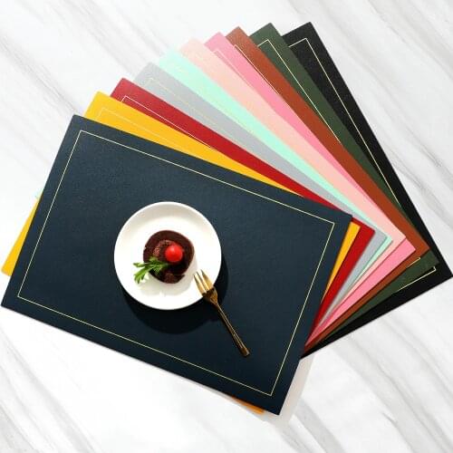 2pcs Leather Western Placemat Solid Color Square PVC Heat Insulation Pad Waterproof Table Mat Double Customized Dinner Plate Mat