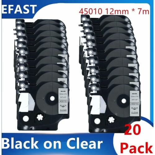 20 Pack 12mm 45010 Black on clear Compatible dymo D1 tapes 45010 ribbon cassette for Dymo label manager LM 160 280 label maker