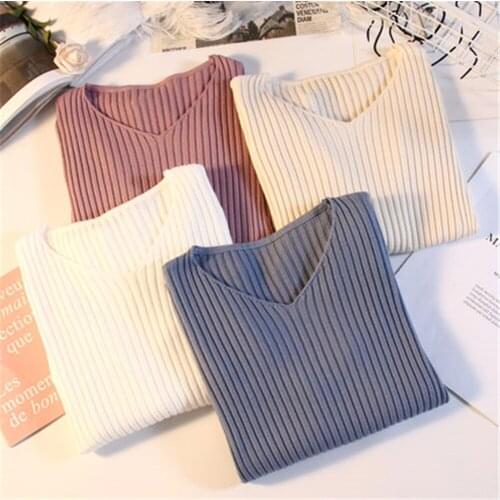 2020 basic v-neck solid autumn winter Sweater Pullover Women Female Knitted sweater slim long sleeve badycon sweater cheap