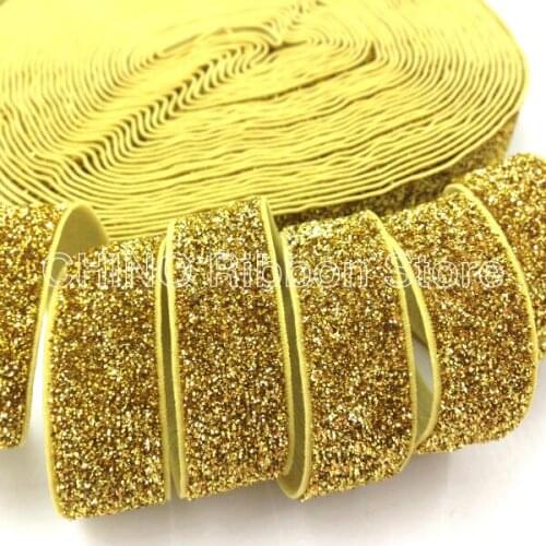 20Y 2 colors B-521 Top Quality 5/8" Gold Glitter Elastic Ribbon Bling Bling Fold Over Elastic Webbing for Elastic Band Headwear