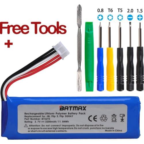 Batmax 3200mAh battery for JBL Flip 3, Flip 3 Gray GSP872693 Rechargeable Battery Pack with Install Tools