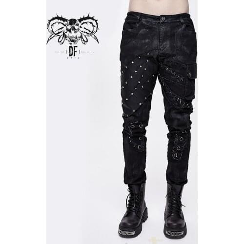 Devil Fashion Mens Punk Trousers Streetwear Personality Fitted Casual Staight Long Pants