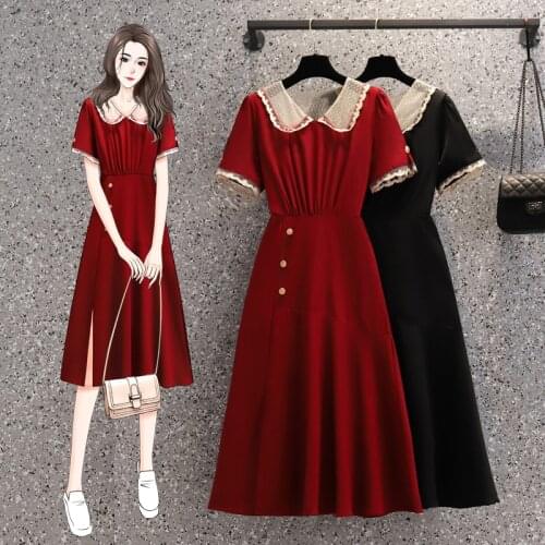 EHQAXIN 2021 Elegant Lace Long Womens Dresses Sweet Doll Collar Female Fashion Button Dress Casual Party Vacation For Lady L-4XL