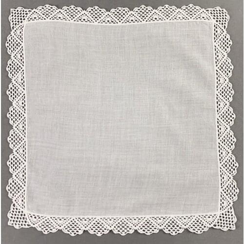 Ladies handkerchief Wedding Bridal Hankies with Vintage Crochet Lace Edges Hanky 12 PCS