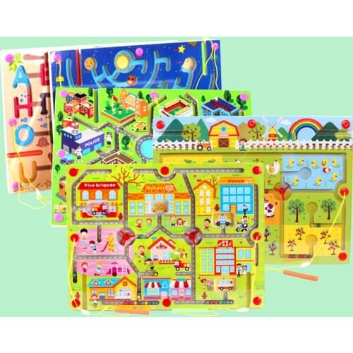 Children Large Magnetic Maze Toy Kids Wooden Puzzle Game Bead Early Educational Jigsaw Board Brain Teaser Intellectual Toy
