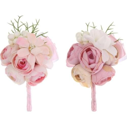 Bridal Party Bridesmaid Artificial Flower Pearl Corsage Wedding Prom Decorations