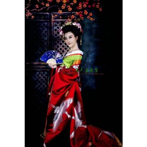 Jiu Xiang Gong Photography Costume Gorgeous Kimono Crane Geisha Costume for Japanese Women