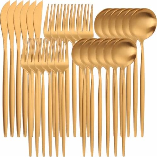 30Pcs Matte Gold Stainless Steel Cutlery Set Tableware Dinnerware Birthday Party Dinner Flatware Kitchen Forks Knives Spoons Set