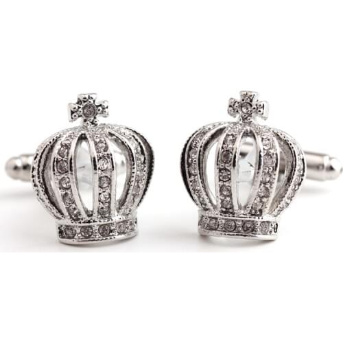 Mens Jewelry 1 Pair Mens Crystal Crown Cufflinks Wedding Gift Shirt Cufflinks Cuff Links