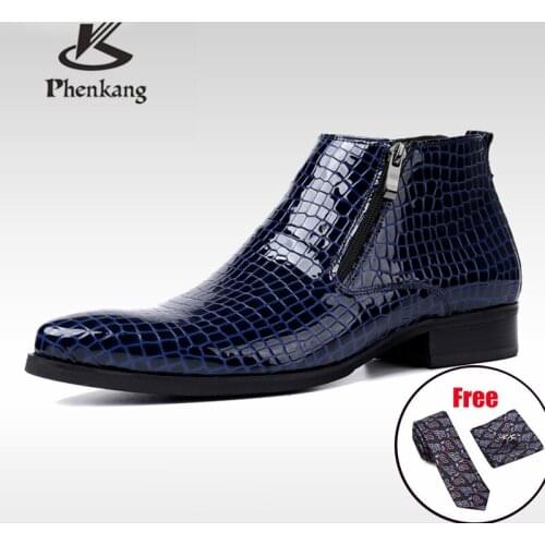Men winter Boots Genuine cow leather chelsea boots brogue casual ankle flat shoes Comfortable quality zipper dress boots 2020
